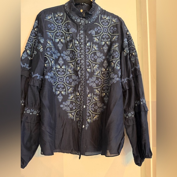 Kobi Halperin Midnight Blue Embroidered Blouse